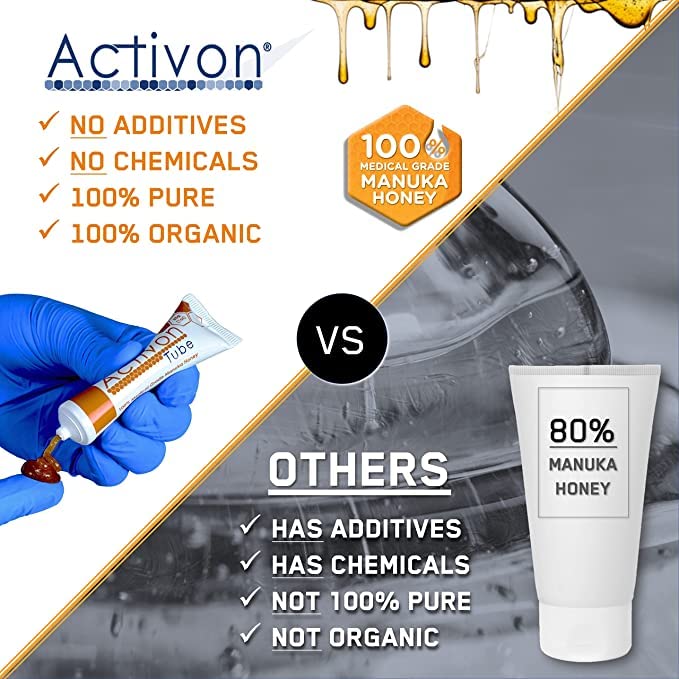 ActivOn Medical Grade 100 percent Manuka Honey Gel Tube Natural Healing of Wounds,1 Ounce (Pack of 1)
