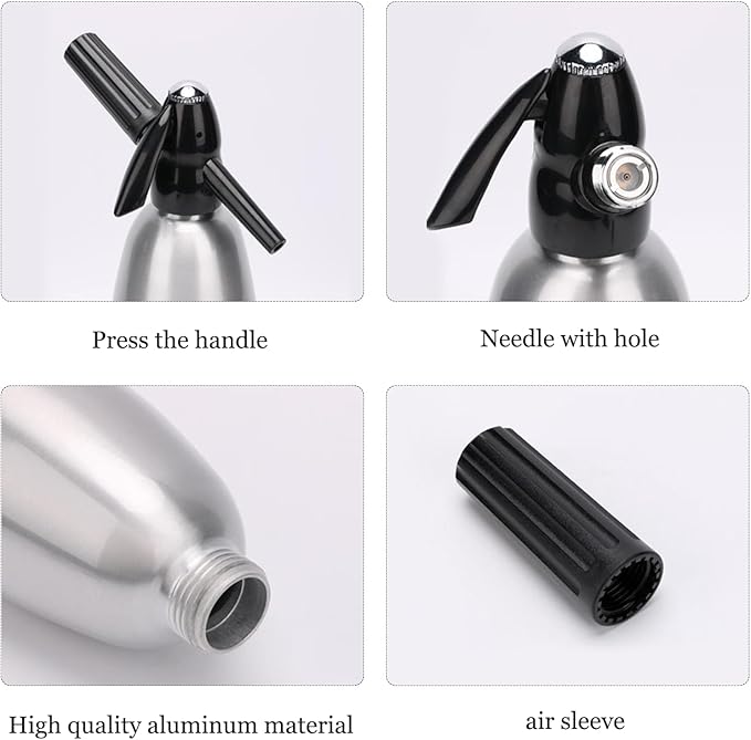 1L Portable Soda Siphon – Aluminum Home Soda Maker, Silver Vintage Seltzer Bottle for DIY Carbonated Drinks, Sparkling Water Maker for Healthy Cocktails, Use 8 gram CO2 Cartridges (Not Included)