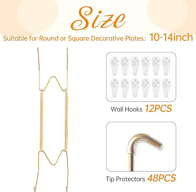 Bilillo 12 Pack Plate Hangers for the Wall, Suitable for 10-14 inch Art Plate, Stainless Steel Invisible Heavy Duty Wire Plate Holder with Wall Hooks, Plate Hangers for Displaying Plates