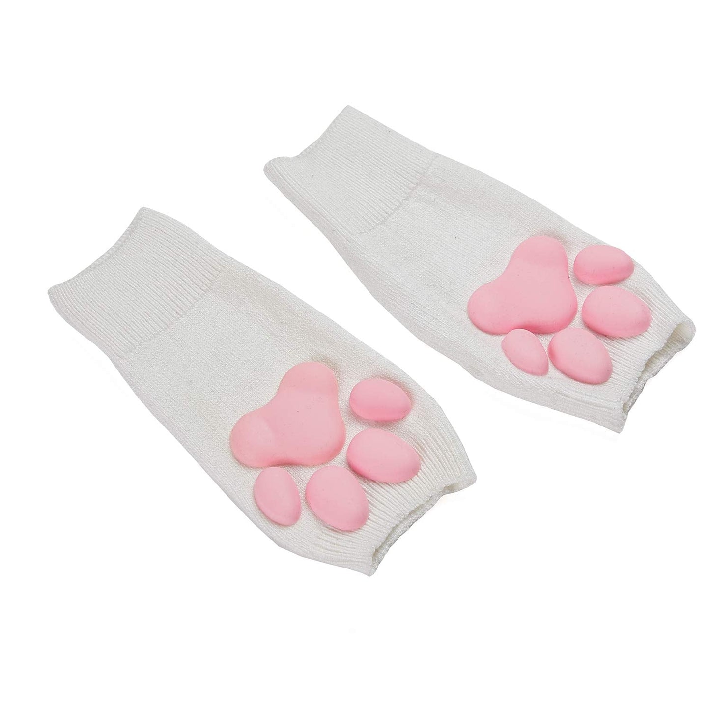 HOMEGYMFREE Cute Cat Paw Mittens Gloves, Kawaii Cat Cosplay Kawaii Soft 3D Toes Beans Fingerless Cat Claw Paws Pad Sleeve (White-Short)