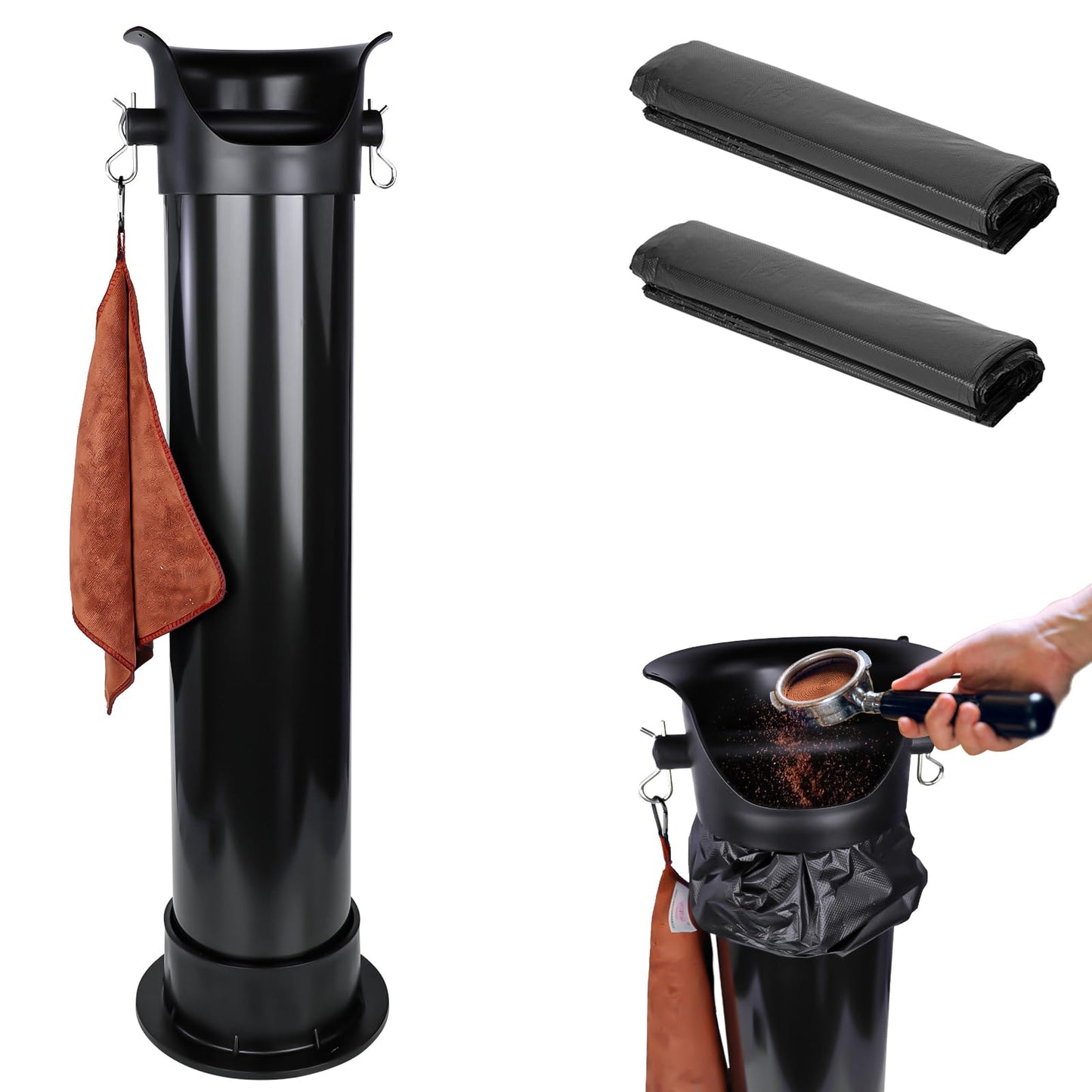 Cymexis Knock Box for Espresso Grounds, 18L Floor Standing Grounds Bucket with Towel and Garbage Bags for Barista Coffee Shop Bar,Coffee Knock Box for Barista Shop Bar (A)