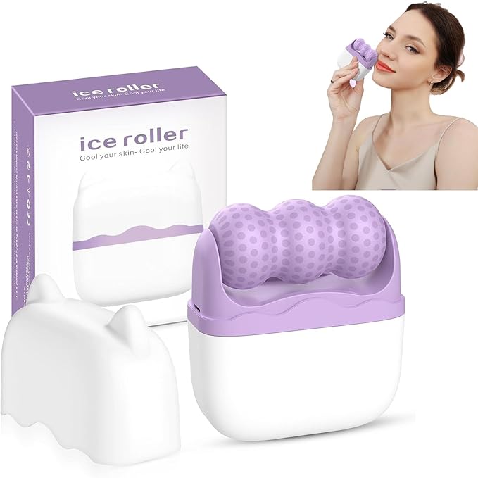 Ice Roller for Face Women - 2 in 1 Facial Ice Roller for Face & Eye Puffiness Relief, Facial Skin Care Tools for Face Massage, Body Minor Cold Compress - Ice Globes for Face