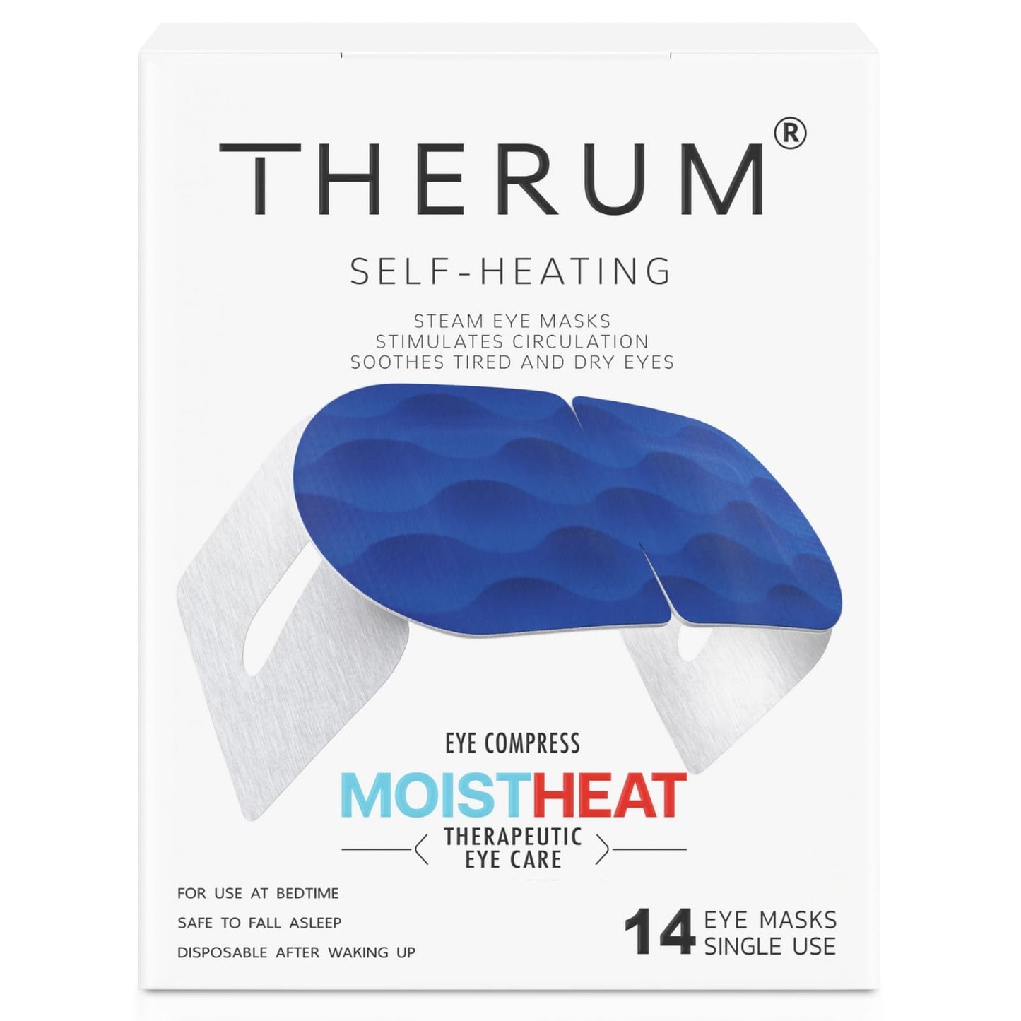 THERUM 120 Mins Long Lasting Self Heating Steam Eye Mask for Tired & Dry Eyes, Meibomian Gland Dysfunction, Stye, Blepharitis (14units/1box)