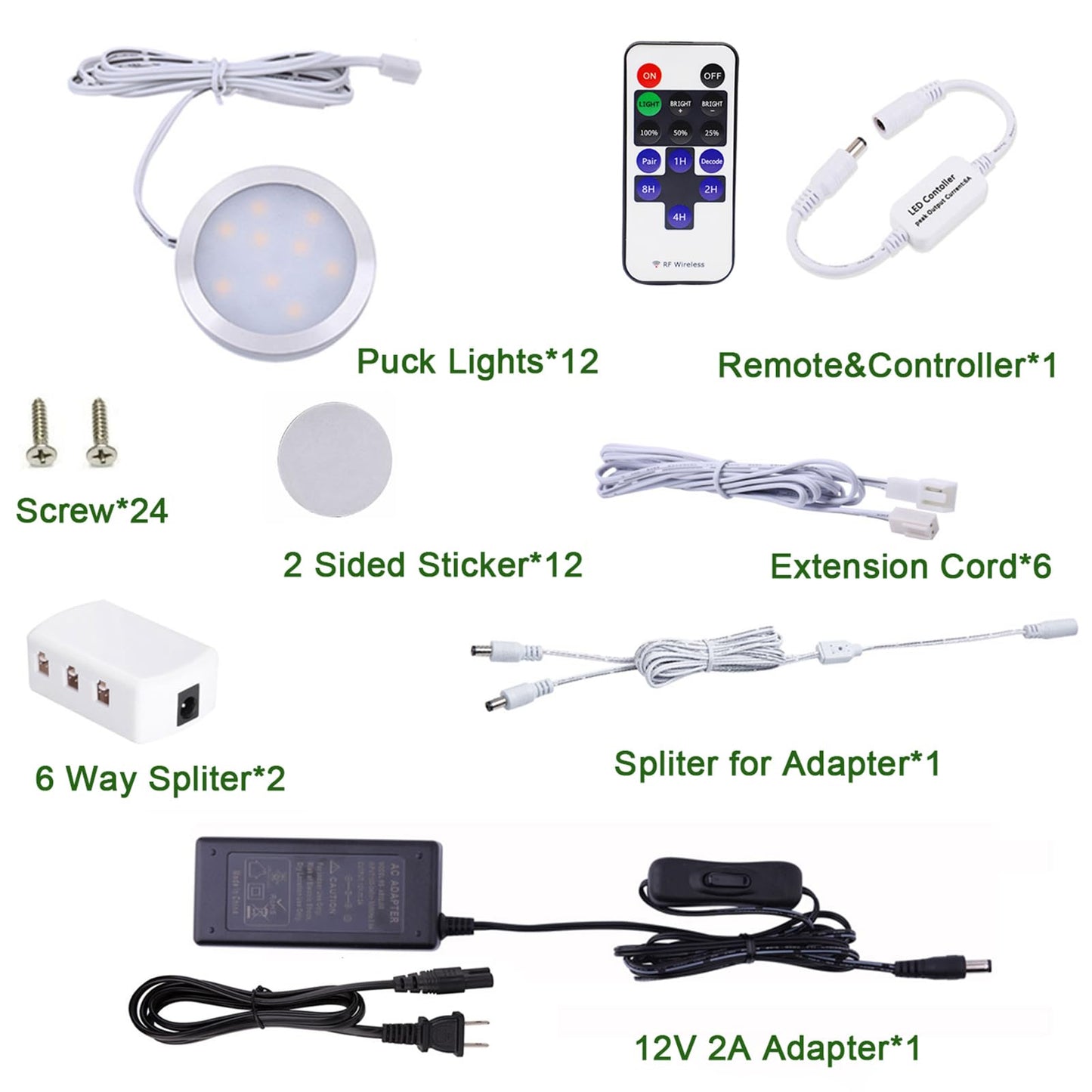 AIBOO LED Under Counter Lighting, 12W Dimmable Puck Lights, 12 pcs, Aluminum, 6000K Daylight White, Model YK-300000197