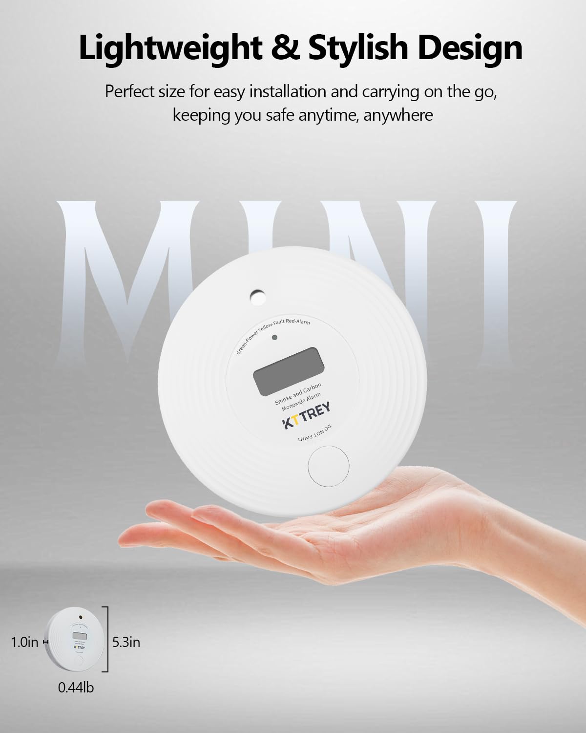 Smoke and Carbon Monoxide Detector, 10 Year Battery Operated Combo Smoke Alarm and CO Monitor with Digital Display and LEDs, Portable Combination Detector for Home and Travel