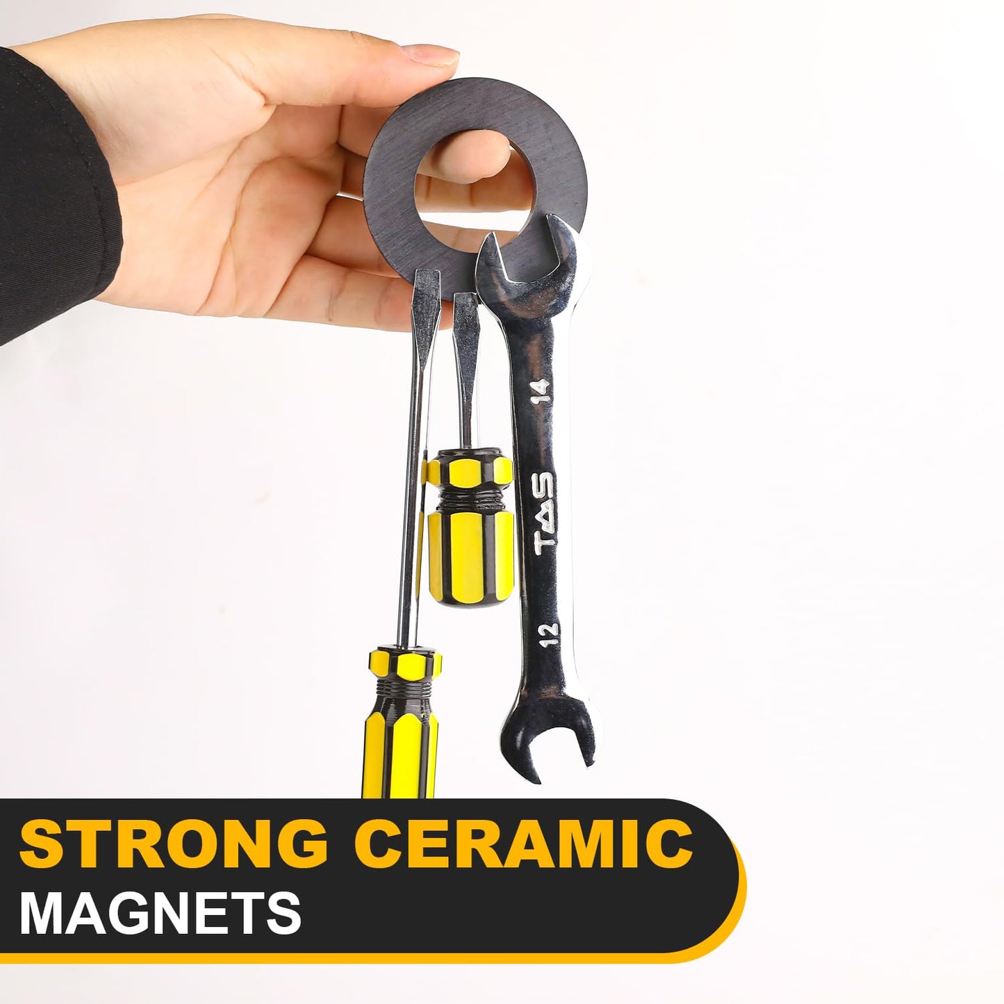 TRYMAG Ferrite Big Ring Magnet, Round Ceramic Magnets with Hole, OD2.36 x ID1.26 x 10mm, Large Magnets Heavy Duty for DIY, Science Projects Industria-Pack of 2