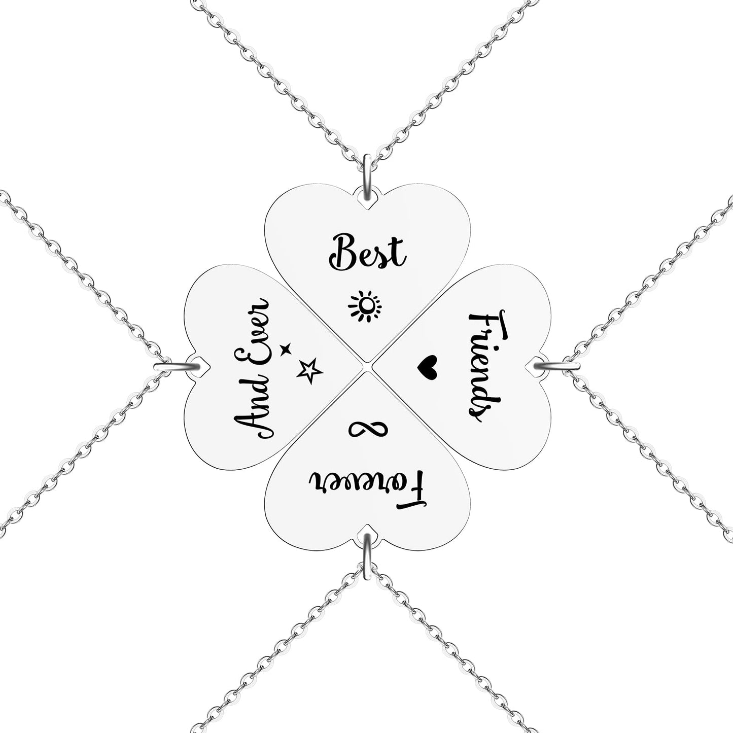 HOFOYA Sisters Necklaces for 4 Best Friends Forever and Ever Neckalce Set 4 BFF Necklace 4 Piece Charms & Pendants Clover of 4 f