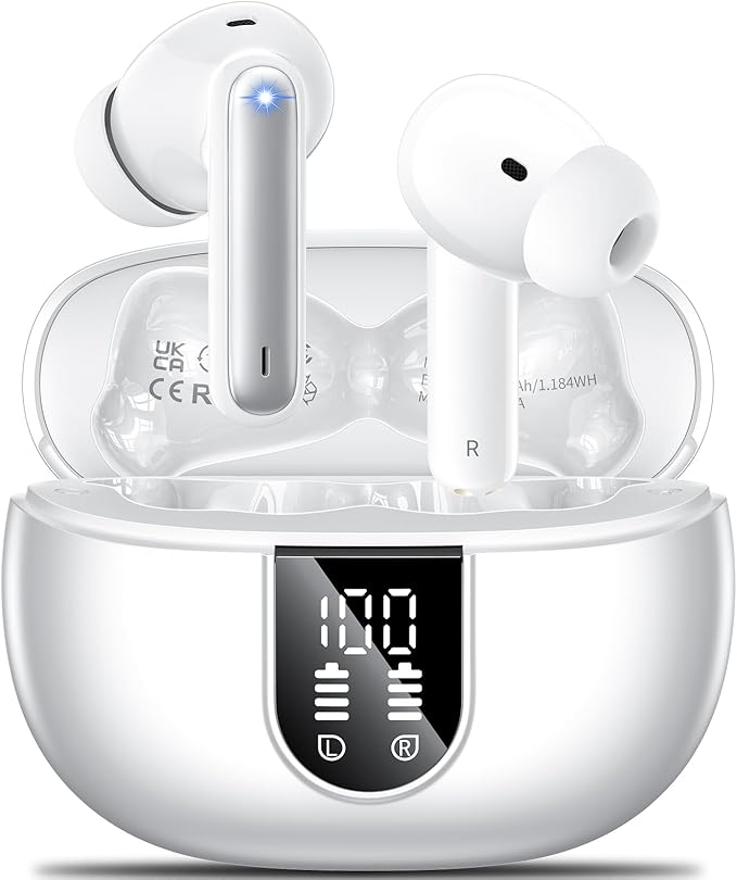 Wireless Earbuds, 2024 Wireless Headphones HiFi Stereo Earphones with 4 ENC Noise Canceling Mic, 42Hs Playtime In Ear Earb...