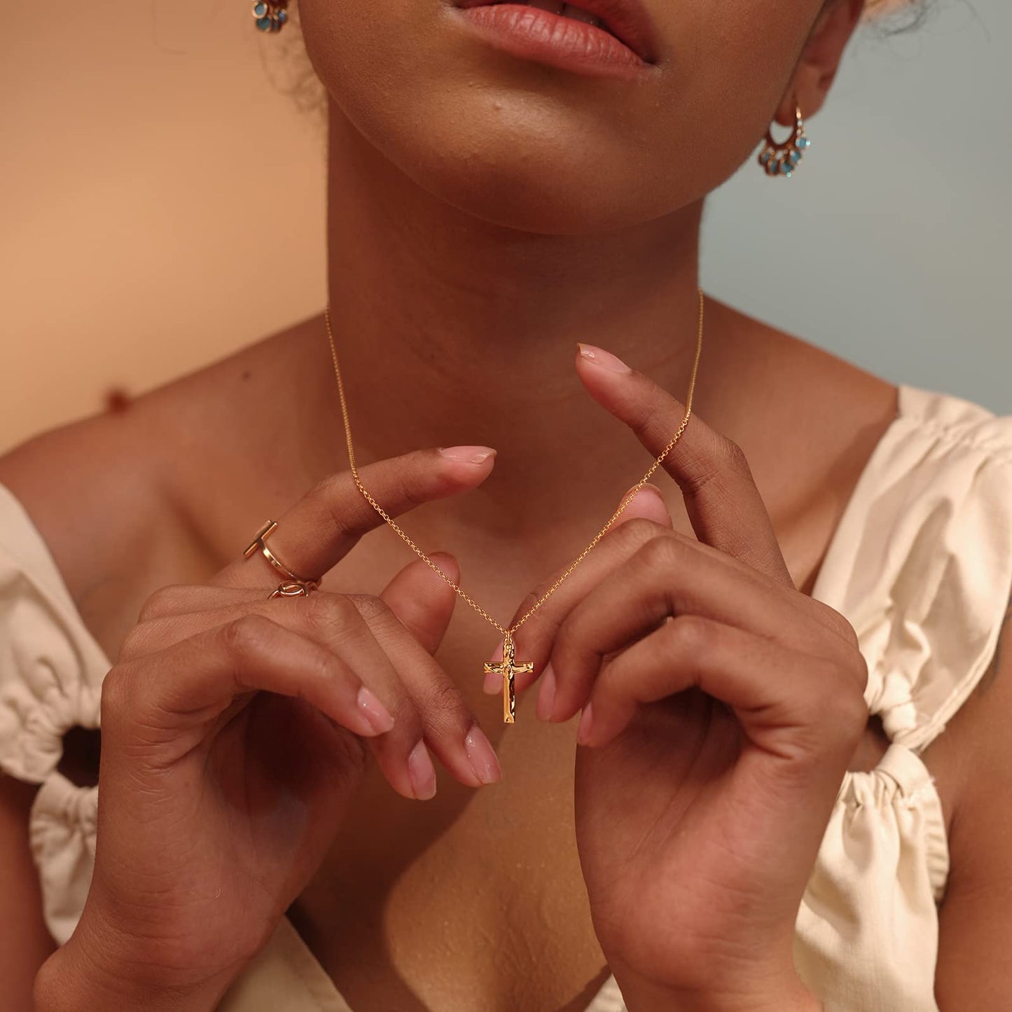 14K Gold Plated Cross Necklace, Cross Faith Jesus Hammer Pendant Dainty Chain Simple Tiny Jewelry Gift for Women
