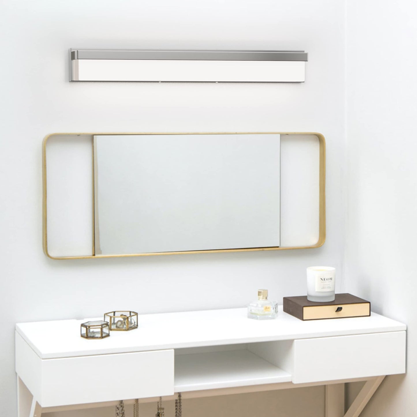 Lightinn Led Bathroom Vanity Light Fixture, 32.3 Chrome Stainless Steel, Model 8890-24W-Chr, Modern Design, Daylight 4000K