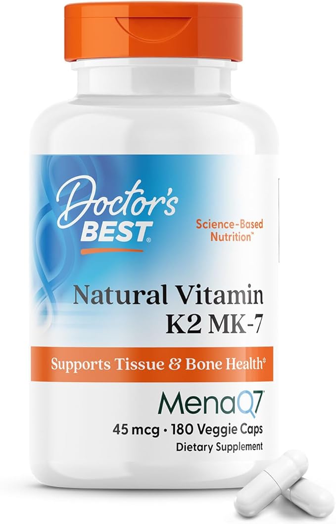 Doctor's Best Natural Vitamin K2 Mk-7 Capsule , Supports Bone Health & Soft Tissue Elasticity, 180 Ct