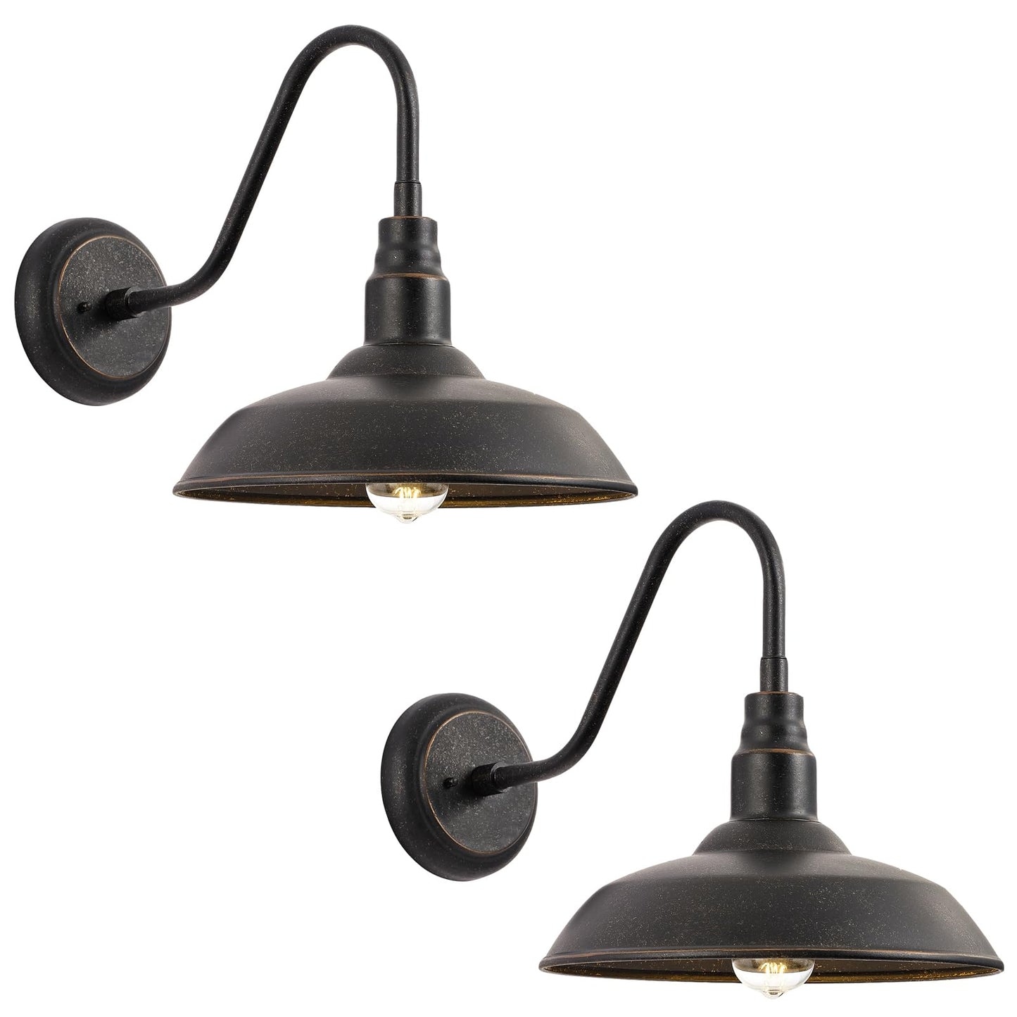 Goalplus Gooseneck Outdoor Light Fixture, 10 Dome, Bronze Metal, Model Lm2201-Br-2P, 2 Pack Barn Light For Porch, Patio, Garage