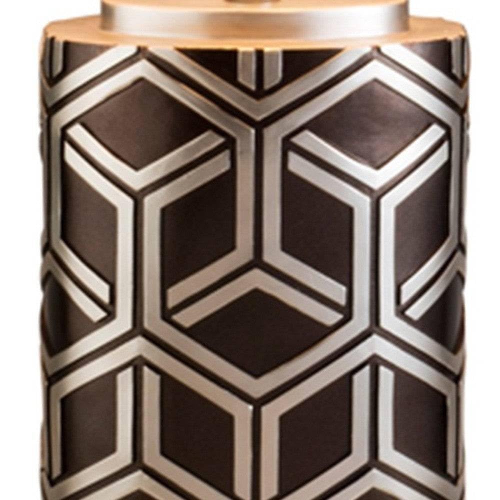 HomeRoots Table Lamp - Deep Brown and Silver Geo Weave Design