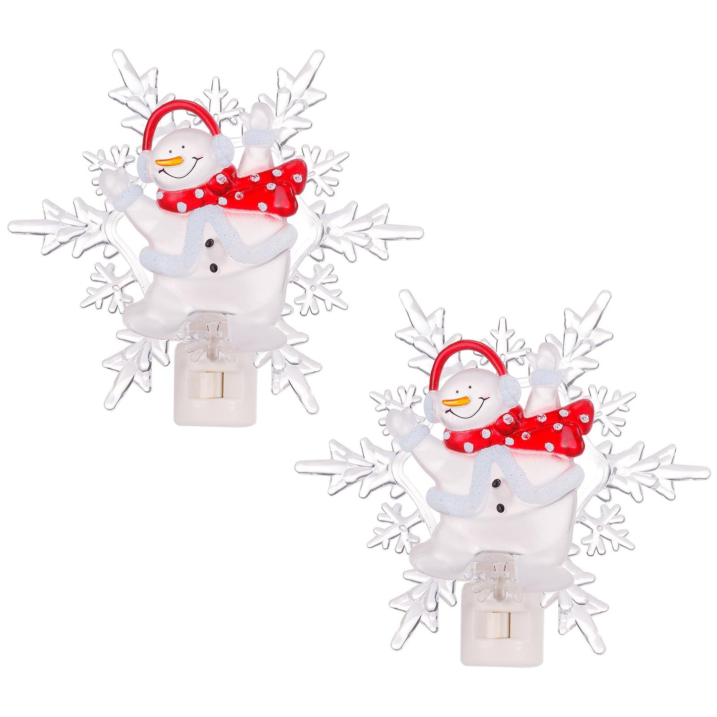 Brightown Christmas Snowflake Night Light Plug-In - 2 Pack 6 Decorative Christmas Snowflake Night Light With On/Off Switch  Plastic Christmas Night Light For Bedroom Living Room Porch Holiday Decor