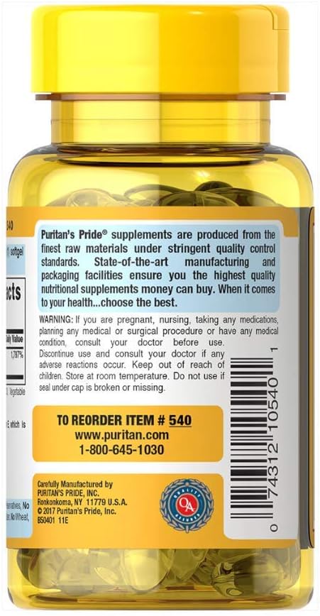 Puritan's Pride Vitamin E 268 mg Mixed Tocopherols Natural Immune Support by Pride®, 400 IU /, 100 Count