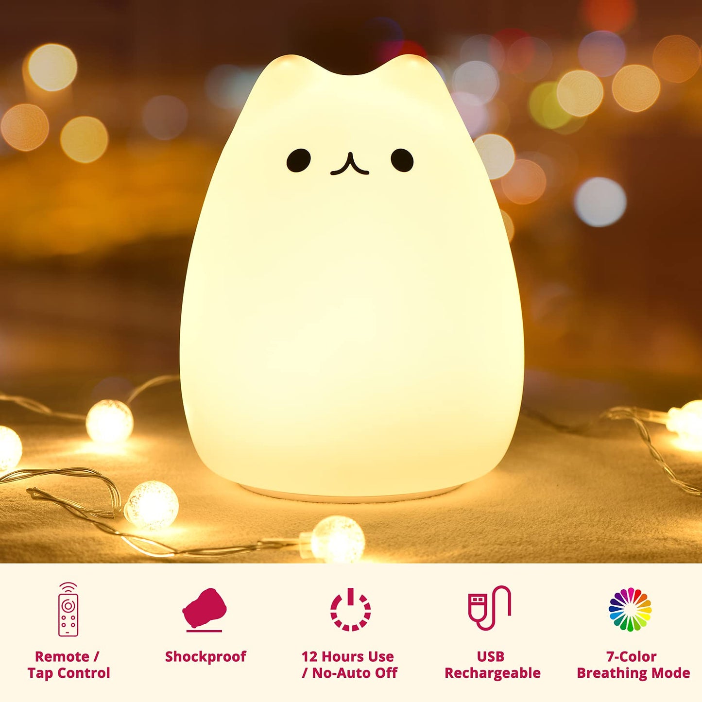 GoLine Cat Lamp - Kawaii Kitty Night Light, 6 Inch Remote, Silicone, Celebrity Cat, Model GL-NL008, Perfect Gift for Girls