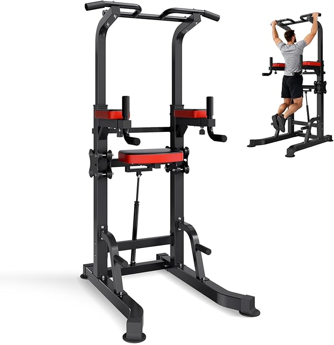 VEVOR Pull Up Bar, 330 LBS Power Tower Dip Station, Workout Dip Station with H-Shaped Stable Base & Assistance Platform, A...