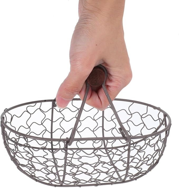 Chicken Wire egg Basket for Gathering: Farmhouse Vintage Style Fresh Eggs Holder With Handle - 7X4.7X4.7in Countertop Storage Container for Collecting Fruit Bread Potato