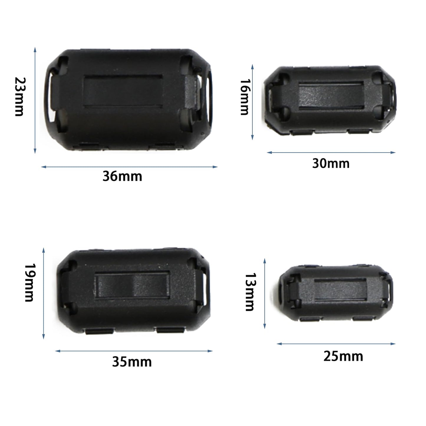 20Pcs Clip-on Ferrite Ring Core Ferrite Bead RFI EMI Noise Suppressor Cable Clip for 3mm/ 5mm/ 7mm/ 9mm/ 13mm Diameter Cable, Black