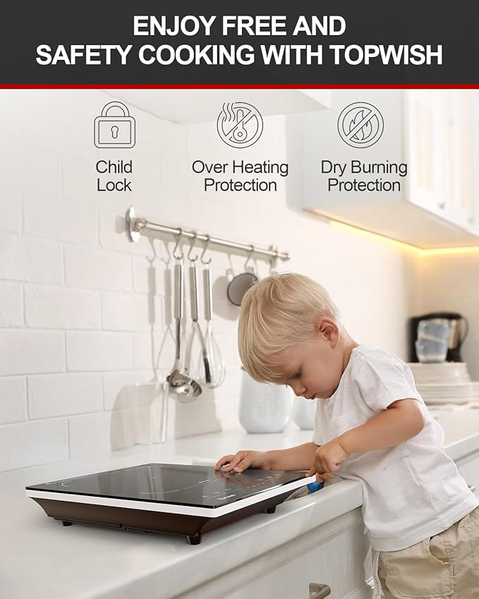 Portable Induction Cooktop, Hot Plate Countertop Burner with 8 Temp Levels, Timer, Auto-Shut-Off, Touch Panel, LED Display, Auto Pot Detection, Child Safety Lock
