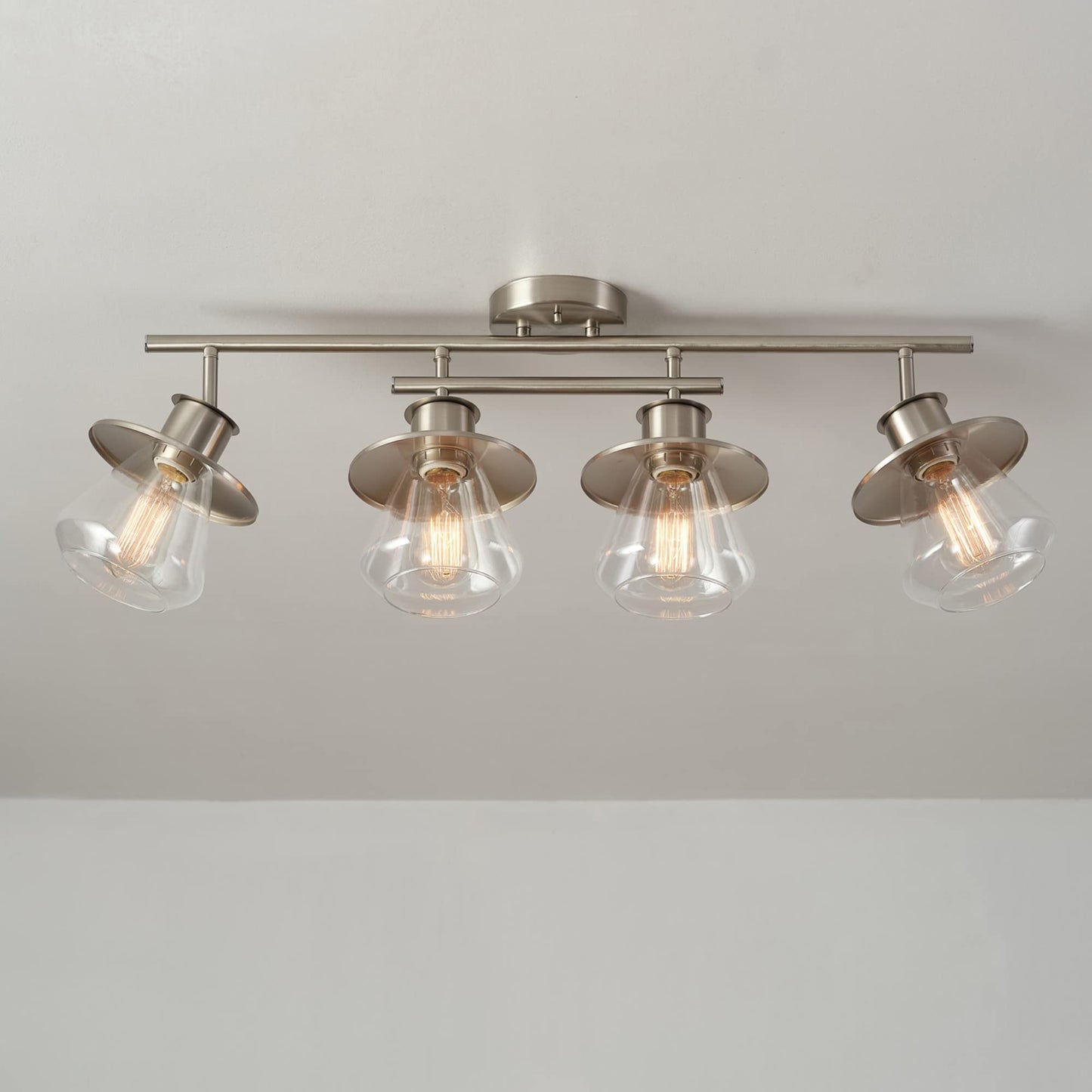 Globe Electric 57504 4-Light Track Lighting, Brushed Nickel, Metal, Clear Glass Shades