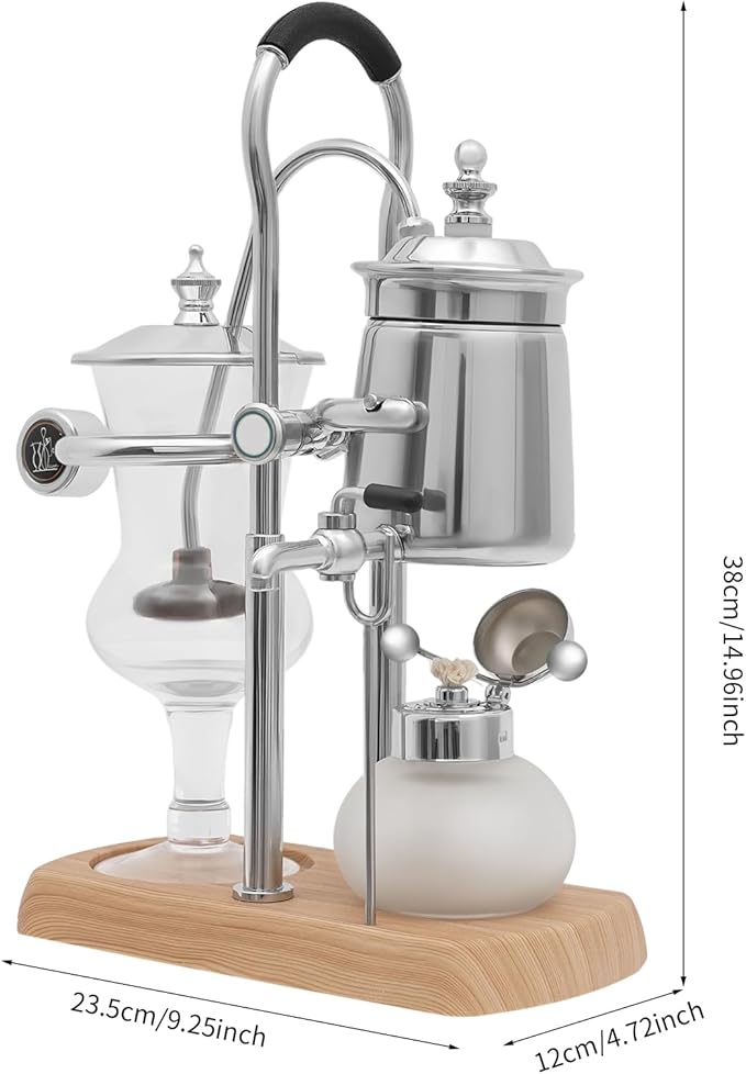 Belgian Balance Siphon Coffee Maker, Vintage Syphon Coffee Machines Vacuum Brewing System, Gold Royal Family Coffee Makers with handle for Home, Café shop (400ml/13.53oz) (Silver)