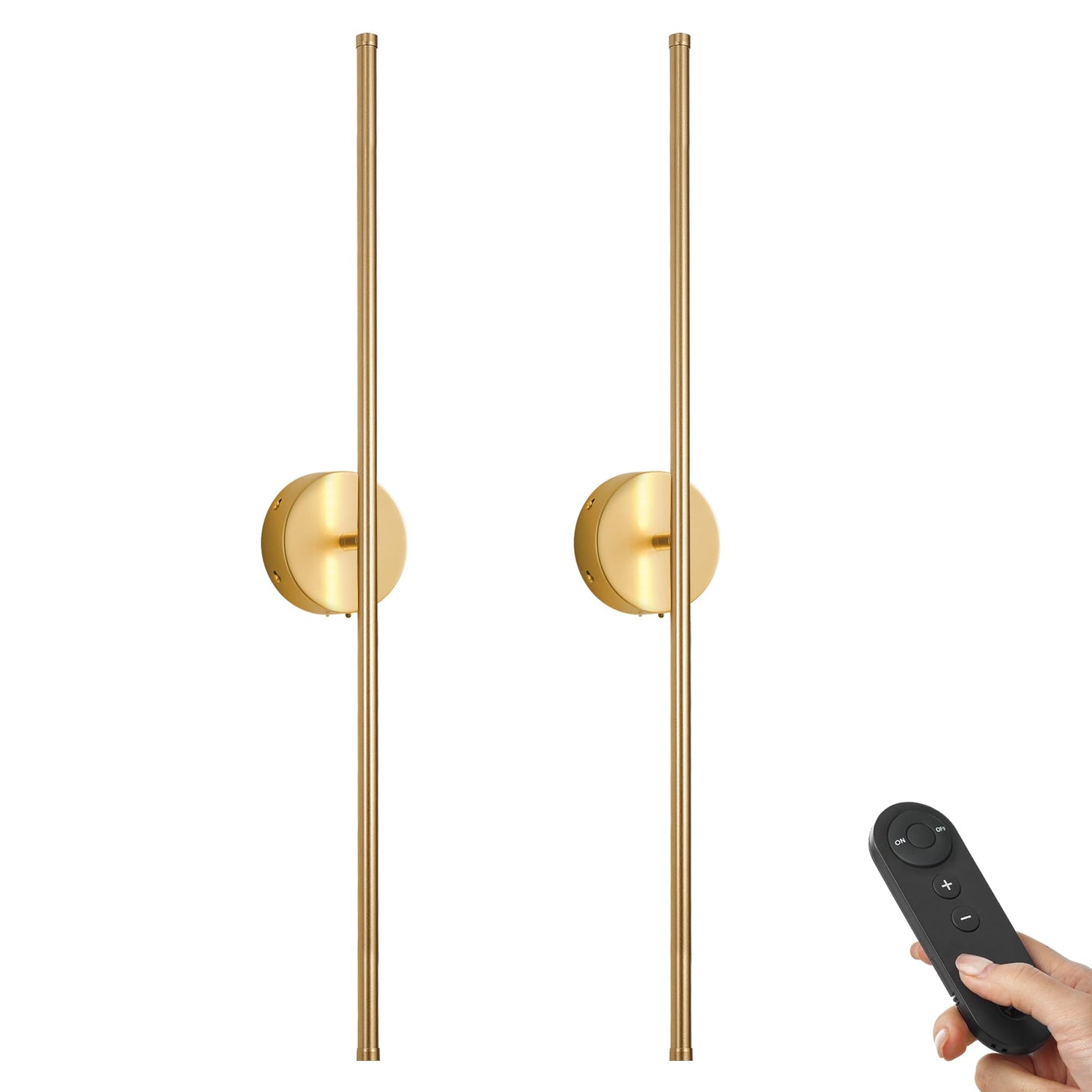 KARTOOSH Battery Operated Wall Sconces Set of Two, Dimmable, 40.1 Inch, Gold, Remote Control, 350° Rotate, Model ZM317BGD