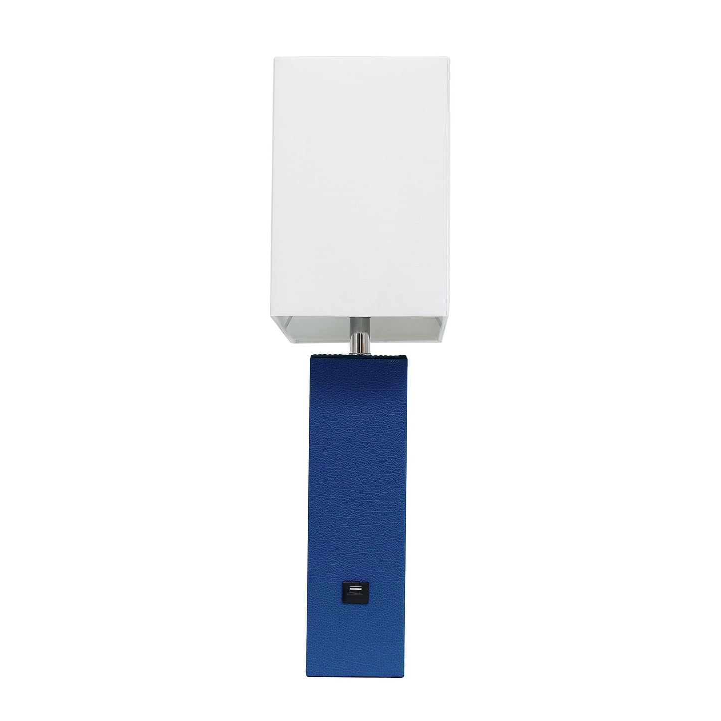 Lalia Home Lexington 21 Blue Leather Base Bedside Table Lamp With Usb Charging Port, Modern Décor For Living Room, Bedroom, Office