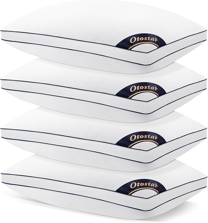 OTOSTAR Pillows Standard Size Set of 4 Bed Pillows for Sleeping Cooling Pillows 4 Pack with 3D Microfiber Filling Breathable Cover Pillows for Back Stomach or Side Sleepers Soft Fluffy Pillows for Bed