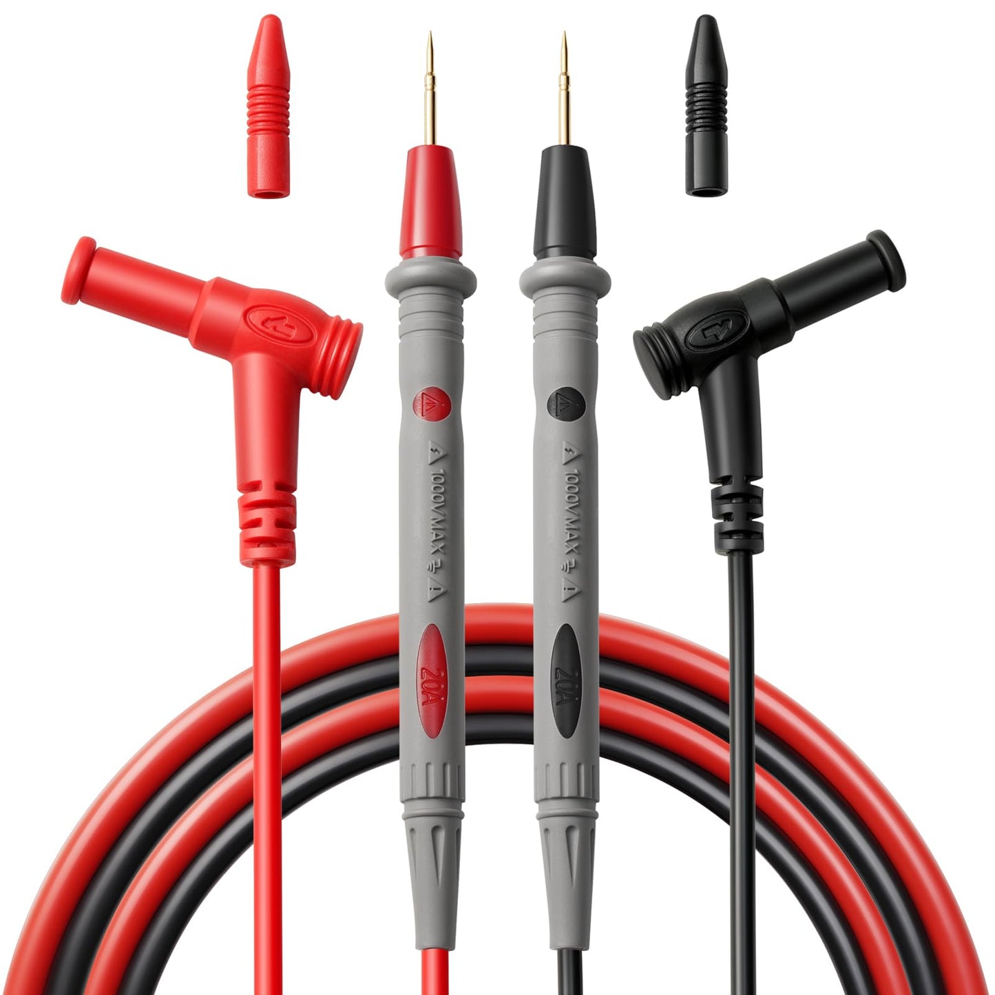 GDLSYLGHY Professional Multimeter Test Leads 1000V 20A 40.5in, Heavy Duty Silicone Test Leads with Ultra-Hard Gold-Plated Test Probes, 0.16in/4mm Banana Plugs for Fluke/AstroAI/INNOVA/Klein Multimeter