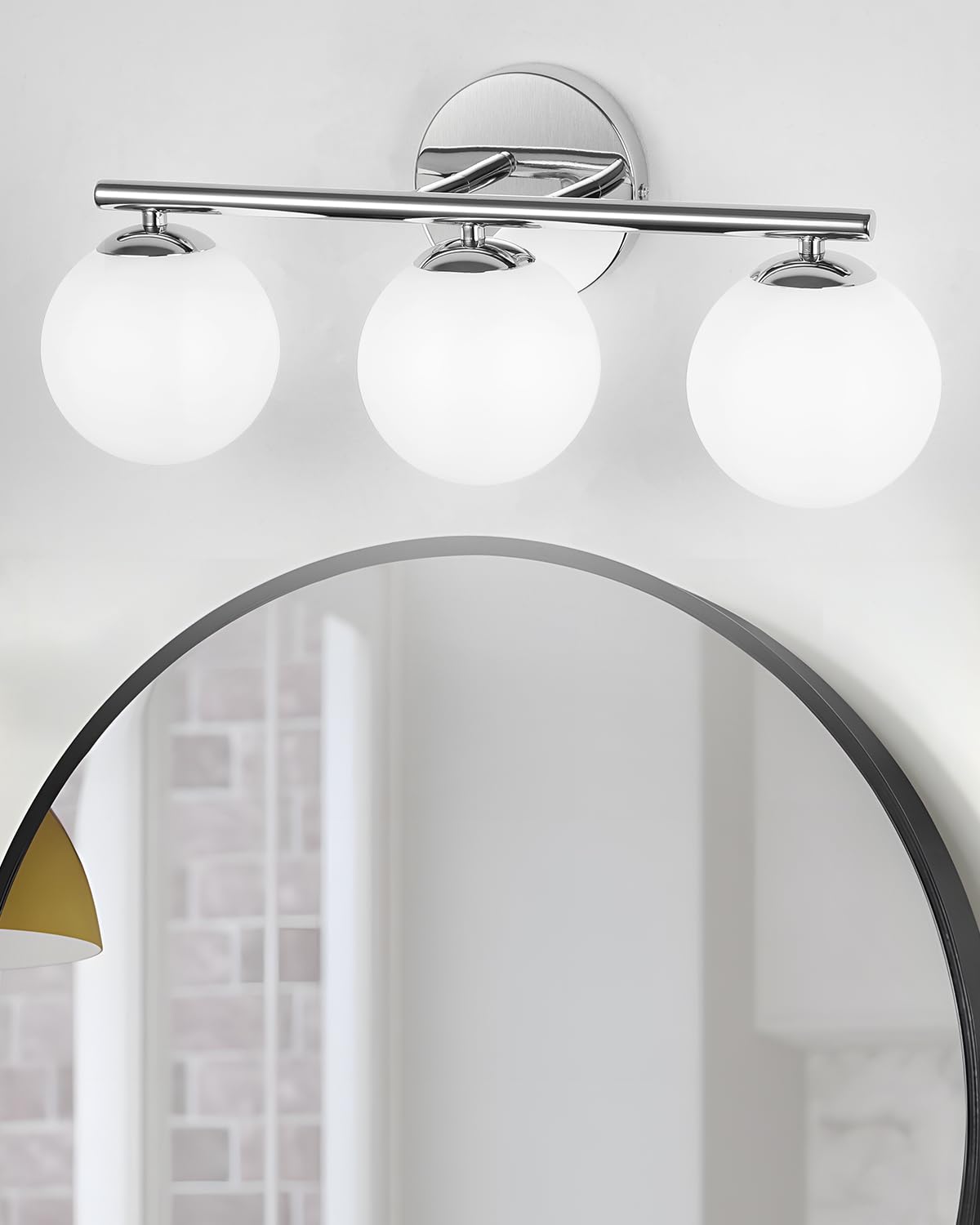 Foucasal Globe Bathroom Light Fixtures Chrome Vanity Light With Plastic Milk White Globe Shades 11.81 Inch Wall Sconce Lighting Over Mirror  3-Light Vanity Lights For Bathroom Hallway Living Room