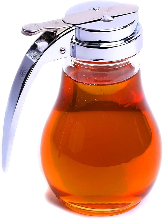 Glass Syrup Dispenser 14 oz – No-Drip Honey Dispenser for Maple Syrup, Dressings & Sauces – Durable Clear Glass, Easy Pour Spout, Leak-Proof Lid
