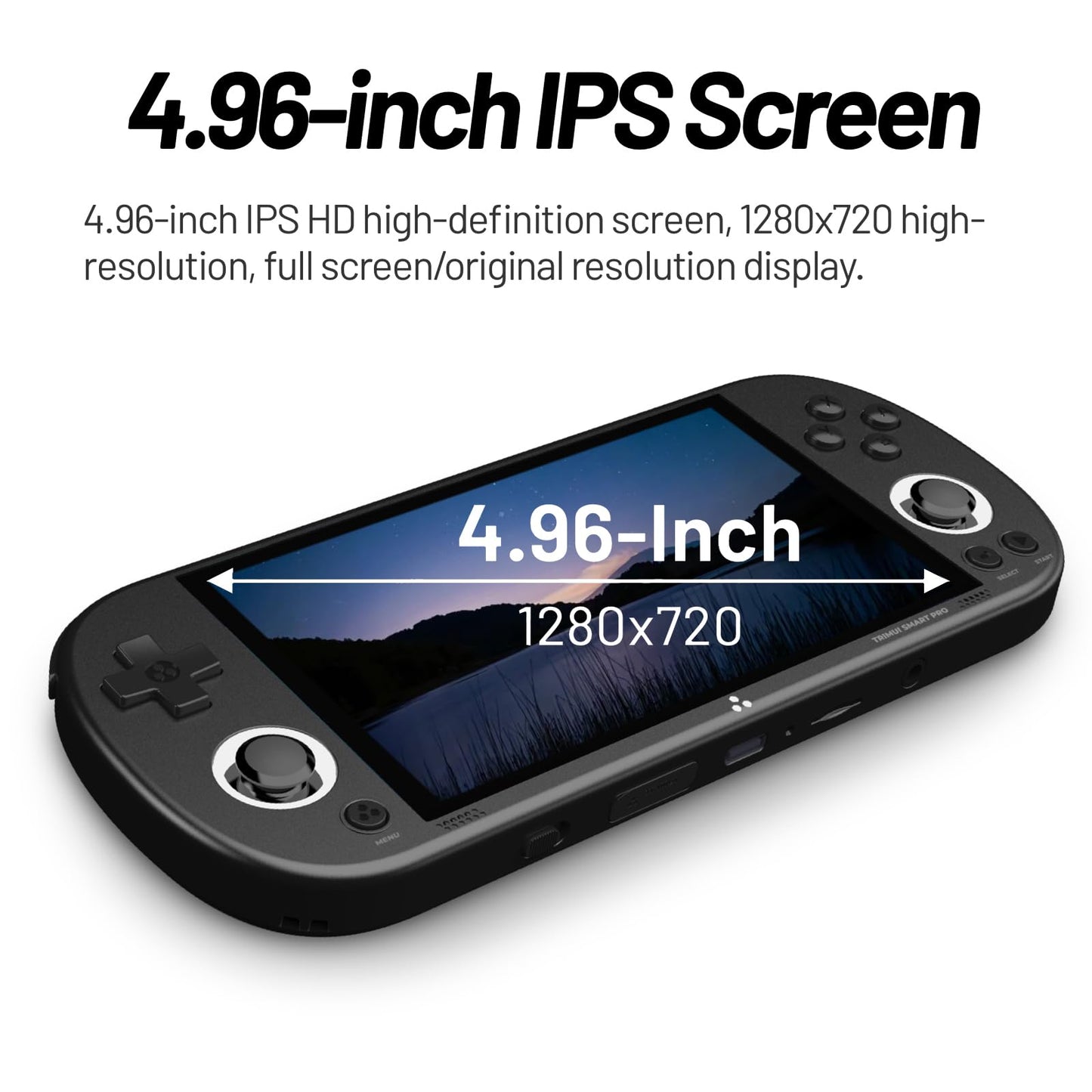 Trimui Smart Pro Handheld Game Console 4.96-Inches Display Game Console, Linux System with Allwinner A133P Processor Built-in 64G TF Card Black