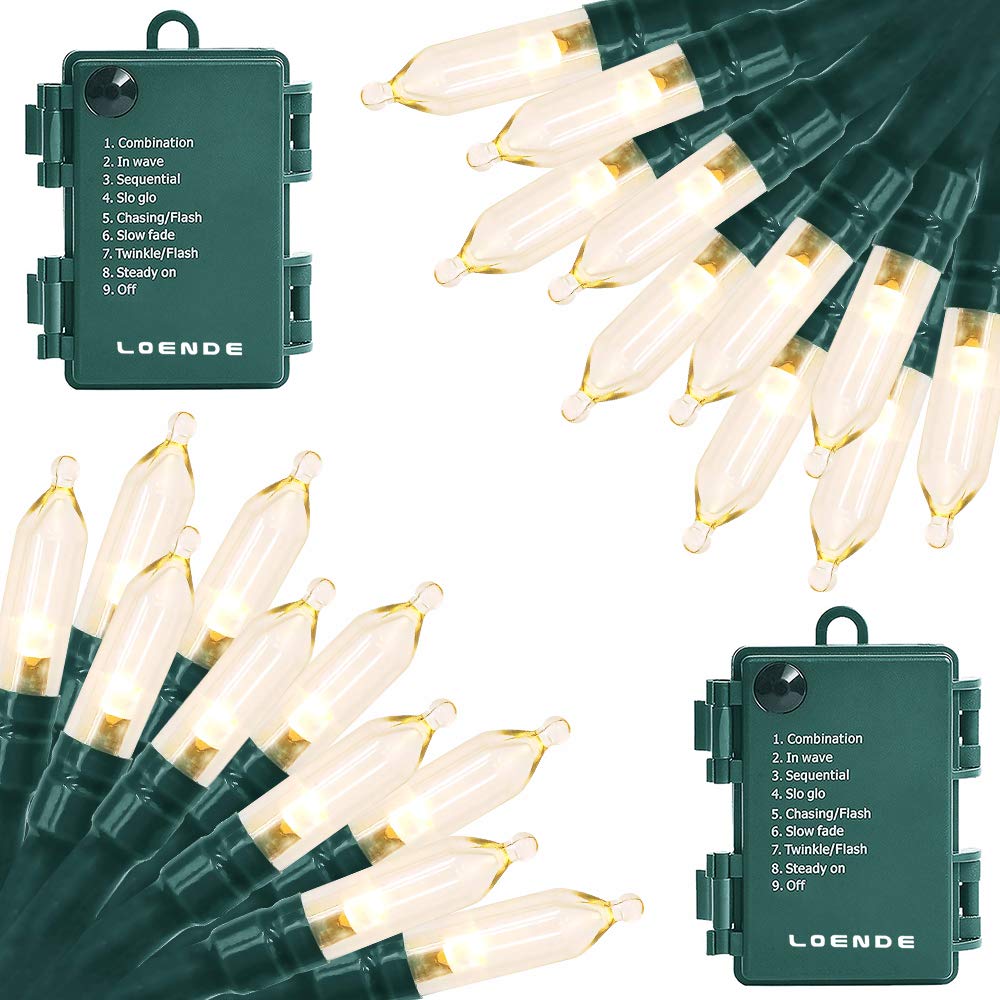 LOENDE Christmas Lights Battery Operated 50 LED 18ft Warm White 2 Pack Green Wire Waterproof Indoor Outdoor Decor