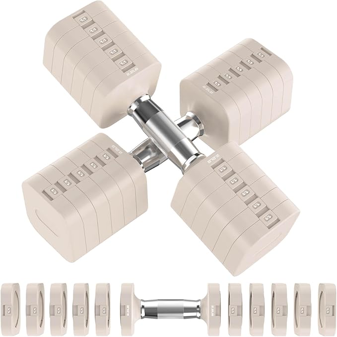 Hezeyferg 30.8LB Adjustable Dumbbell Set, Each Adjustable Weight Dumbbell with 6 Levels 4.4/6.6/8.8/11/13.2/15.4lb, Hand W...