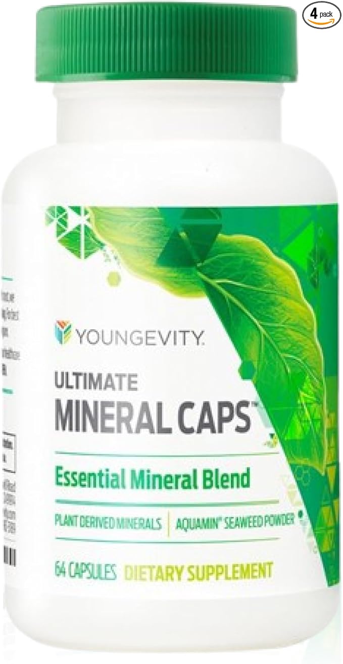 Youngevity Ultimate Mineral Caps™ - 70+ Essential Full Spectrum Trace Minerals - Nutrient-Dense, Derived from Humic & Aquamin Seaweed (64 Capsule) (Pack of 4)