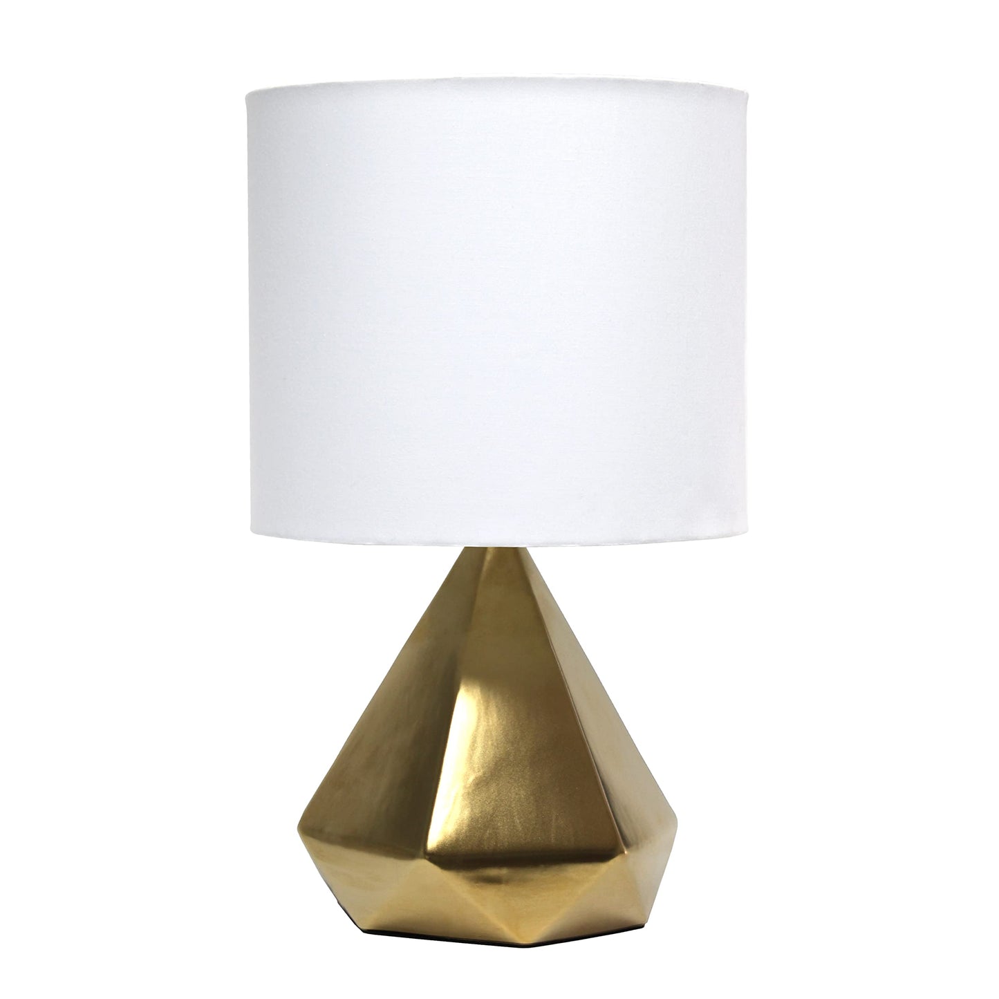Simple Designs Geometric Ceramic Table Lamp, 11.81inL x 11.81inW x 19.88inH, Gold, Model LT2079-GLD, White Fabric Shade