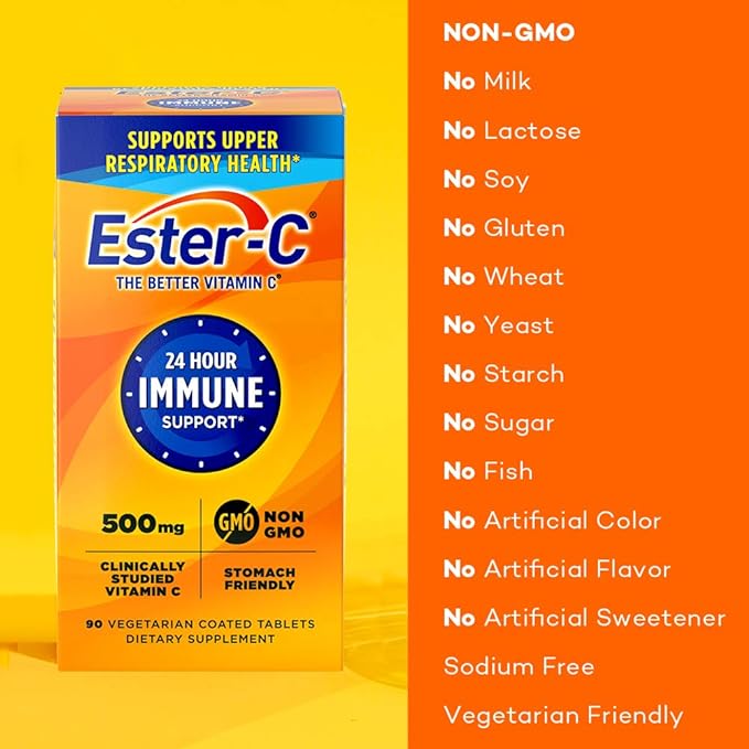 Ester-C 500 mg 24 Hour Vitamin C Tablets for Immune Support, Vitamin C Supplement, 90 Count (Pack of 4)
