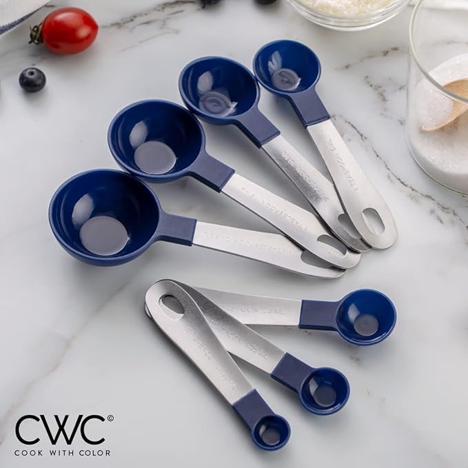 COOK WITH COLOR Measuring Cups Set and Measuring Spoon Set, Stainless Steel Handles, Nesting Kitchen Measuring Set, Liquid Measuring Cup Set, 12 PC Stainless Steel, Navy