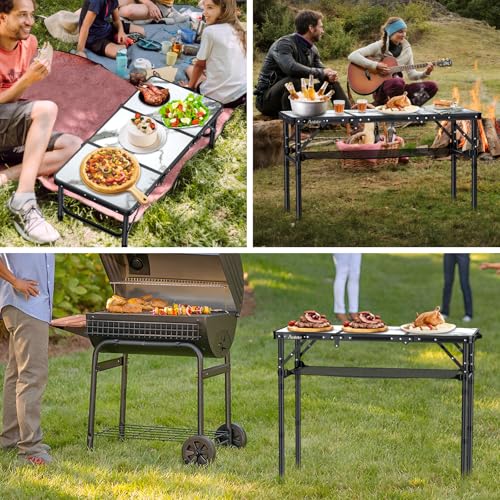 Anbte Folding Camping Table, Aluminum Small Folding Table 3 Adjustable Height Max 27.5", Portable Table with Carry Handle,...