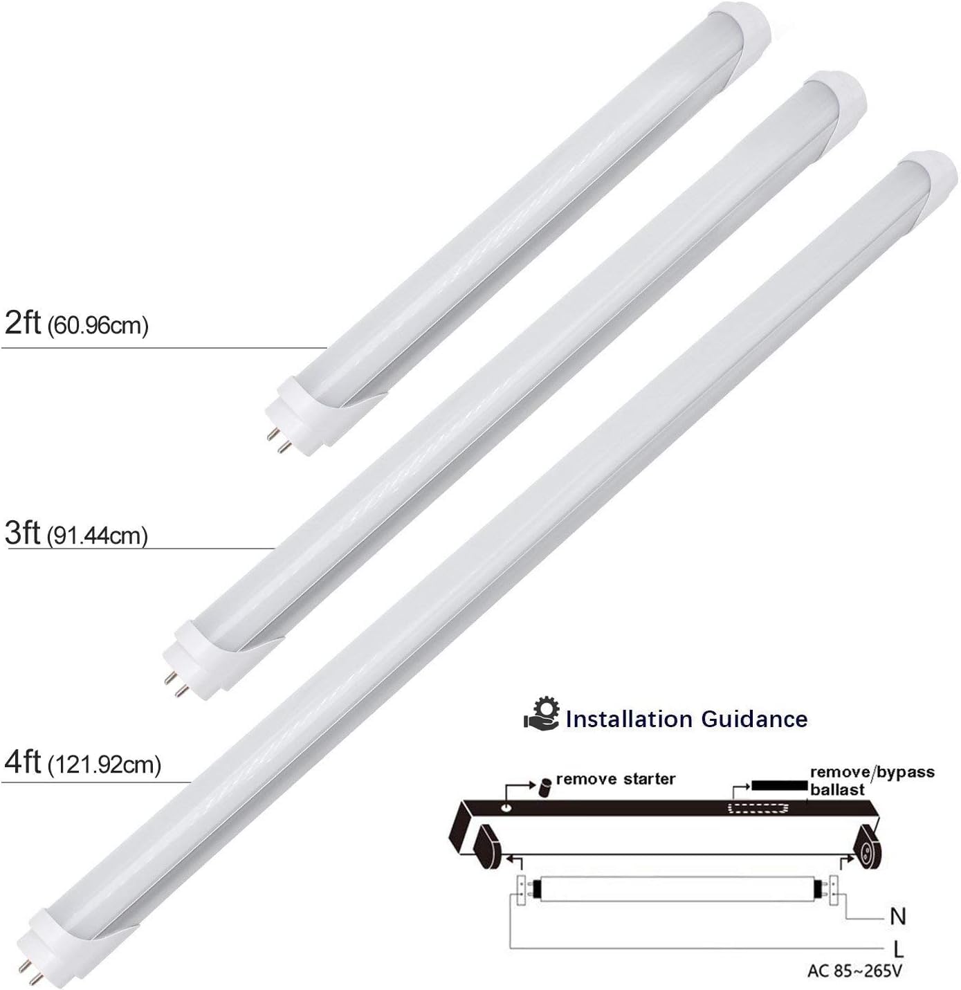 Lightingwill Led T8 Light Tube 2Ft  Natural White 4000K  Dual-End Powered Ballast Bypass  1000Lumens 10W (24W Fluorescent Equivalent)  Frosted Cover  Ac85-265V Lighting Tube Fixtures  4 Pack