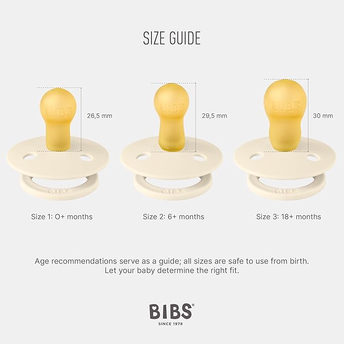 BIBS Pacifiers Colour Collection | Natural Rubber Baby Pacifier | Round Nipple | Set of 2 BPA-Free Soothers | Made in Denmark | 0+ Months (Pack of 2) | Sand