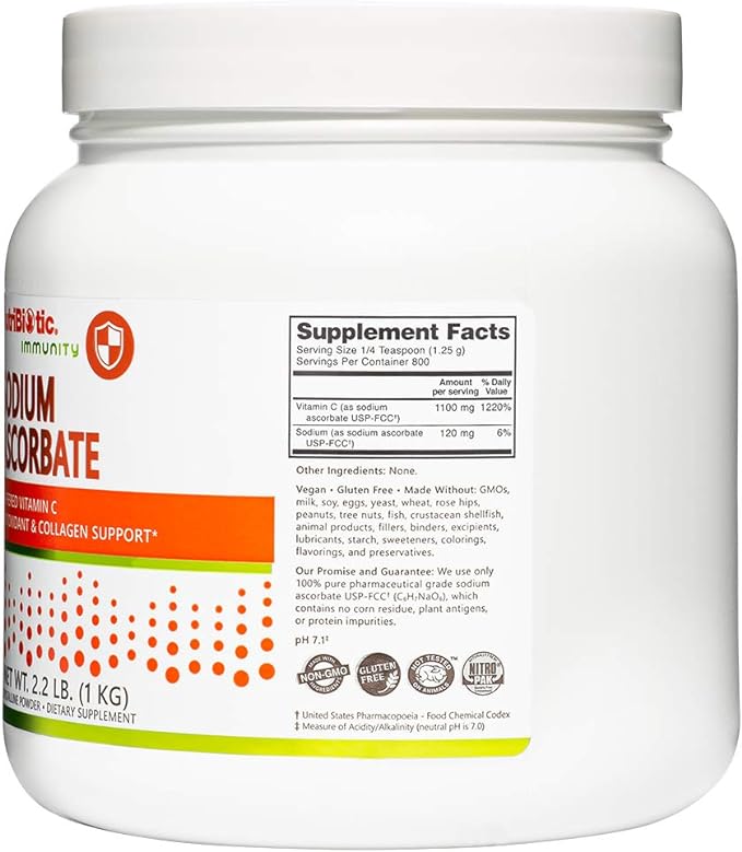 NutriBiotic - Sodium Ascorbate Buffered Vitamin C Powder, 2.2 Lb | Vegan, Non-Acidic & Easier on Digestion Than Ascorbic Acid | Essential Immune Support & Antioxidant Supplement | Gluten & GMO Free