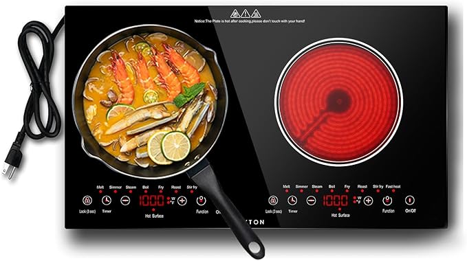 Noxton 2 Burners Electric Cooktop, 24" Built-in & Countertop Stove, Two Burner Ceramic Cooktop with Child Safety Lock, Timer, Touch Sensor Control, Portable 110V Plug-in Cooktop
