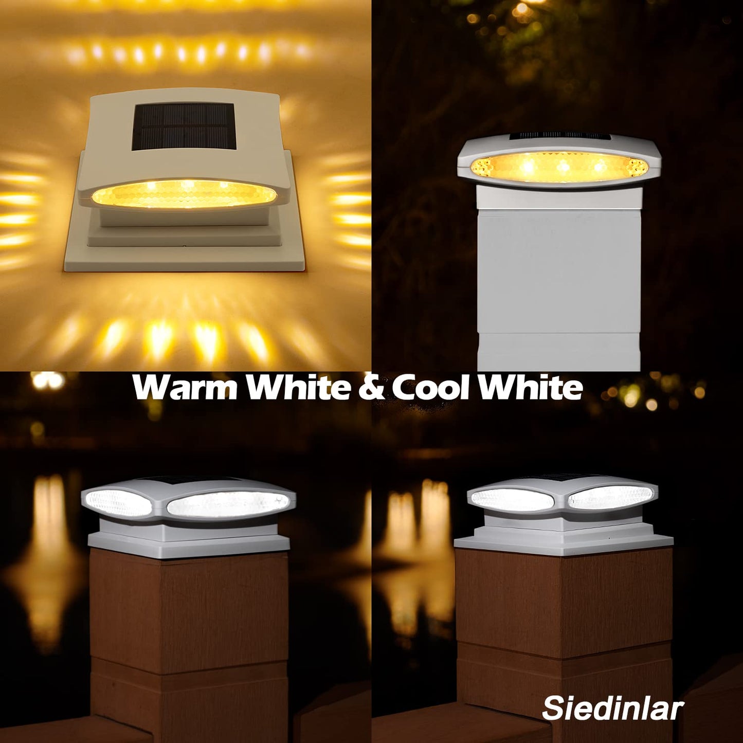 SIEDiNLAR Solar Post Cap Lights, 24 LED, 2 Modes, 6 Pack, White, Model SD1064W-6PK, for 4x4 5x