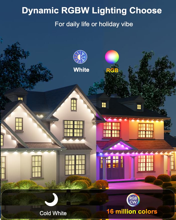 Seyxicnor Permanent Outdoor Lights For House  100Ft 60Led Smart Rgbw+Ic Outdoor Christmas Lights With App/Remote Control  Diy Scene  Ip67 Waterproof Under Eaves Lighting For Holiday & Daily Decor