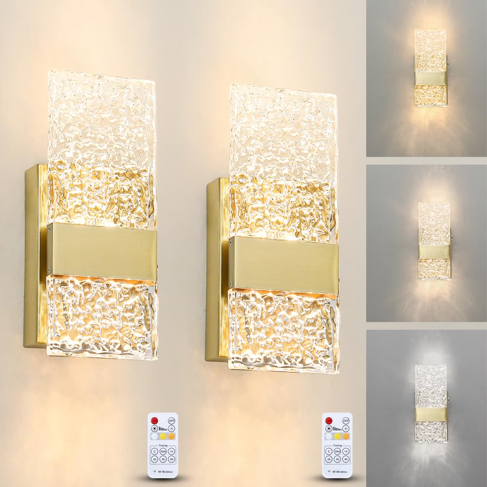 Ditoon Gold Led Wall Sconce Set Of Two, Rechargeable Metal Vanity Light, Modern Design, 9.25 Inch, Brass Finish