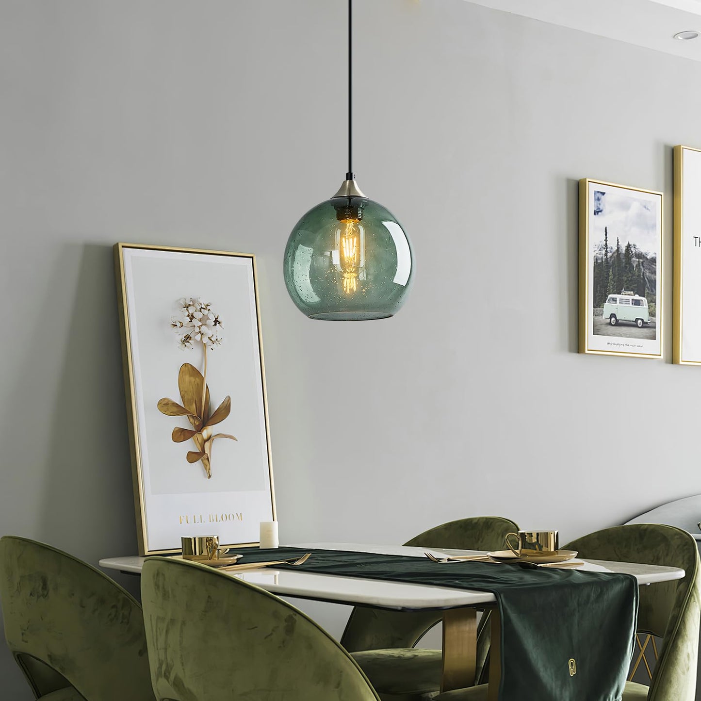 Lbsqj Gray Green Glass Pendant Lights Kitchen Island Lighting Globe Pendant Light Fixtures Modern Pendant Lighting For Kitchen Island Bedroom Living Dining Room Light Fixture(7.87In  3-Pack)