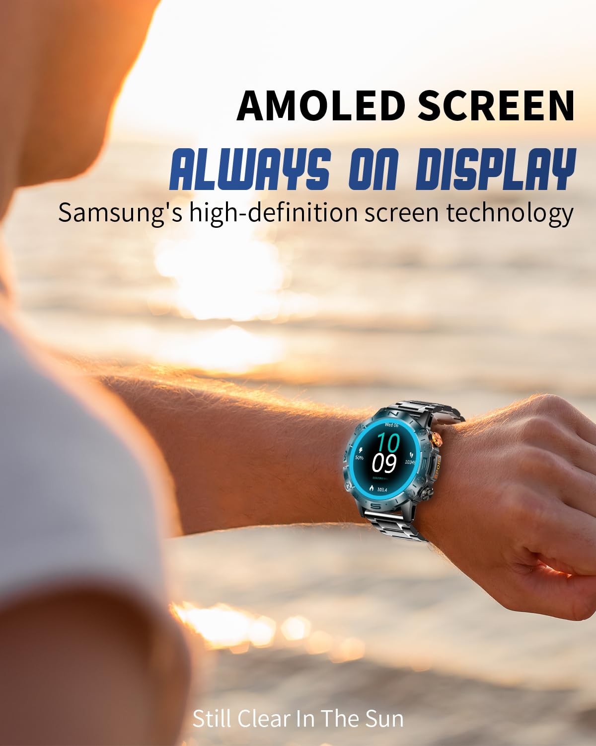 Podoeil Military Smart Watch For Men With Bluetooth Call, 1.43 Amoled Fitness Tracker With Blood Pressure/Heart Rate/Sleep Monit