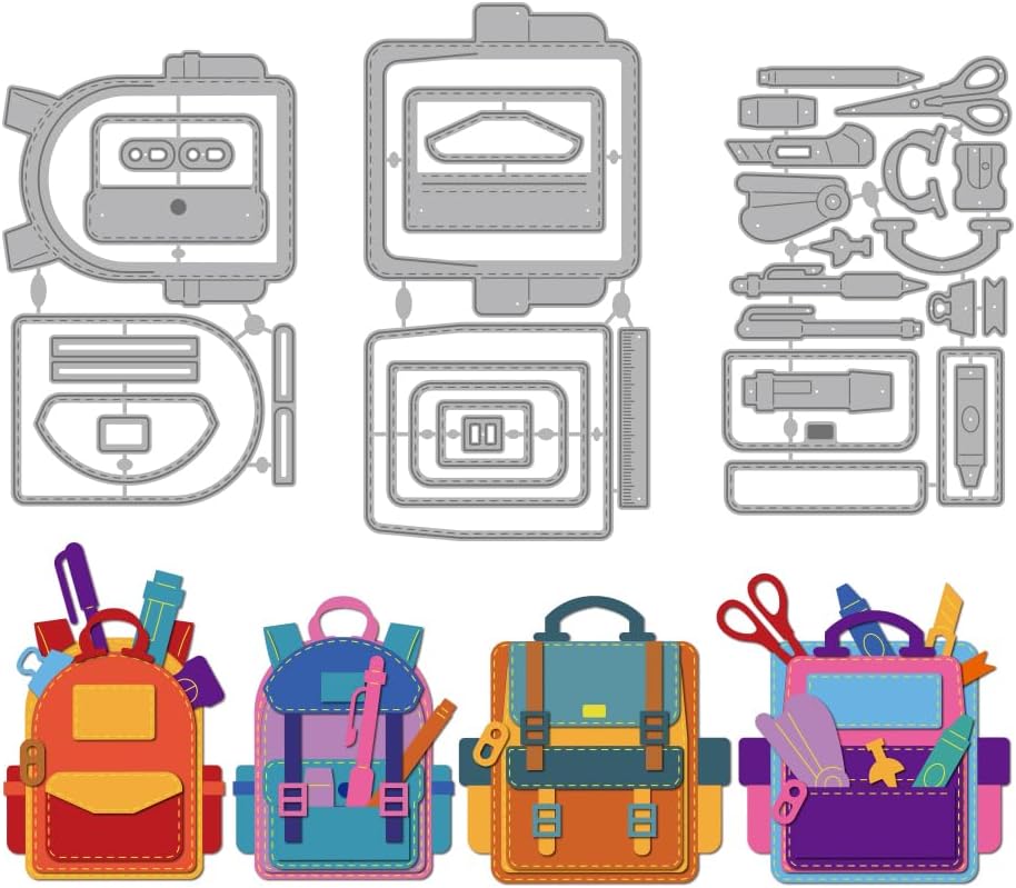 MAYJOYDIY School Bags Metal Die Cuts Student Stationery Cutting Dies Stencil Crayon Stapler Embossing Scrapbooking Cuts Template for DIY Scrapbooking Craft Card Making Album Gift Decor